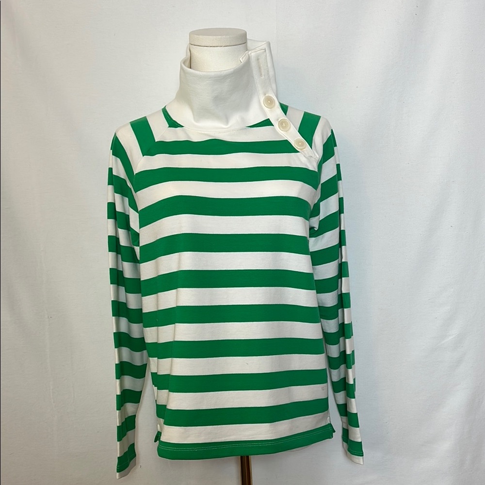 J Crew Green Button Collar Pullover Sweatshirt